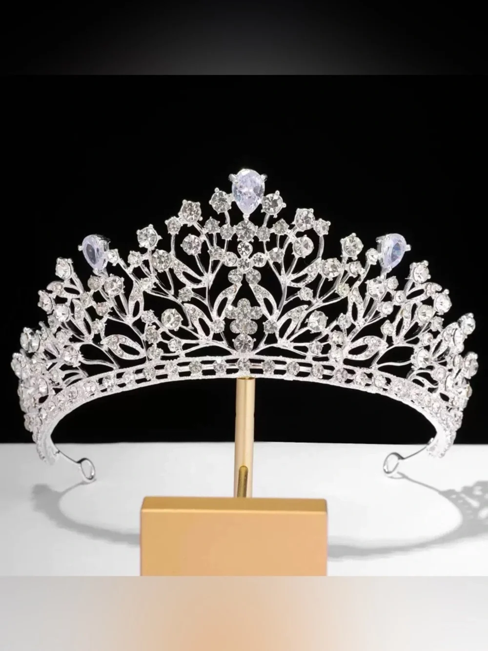 Silver Crystal Floral Bridal Tiara Headband